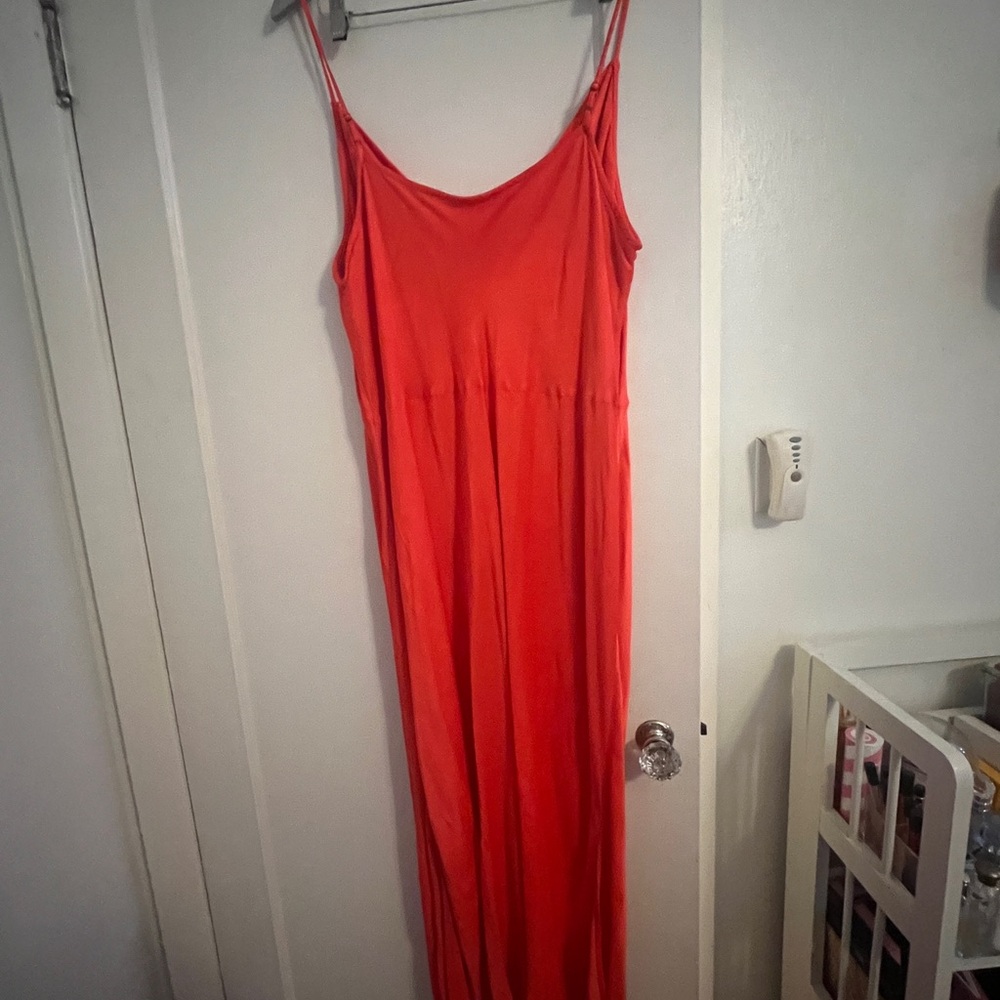 Anthropologie / Bright Red Satin Midi Slip Dress
